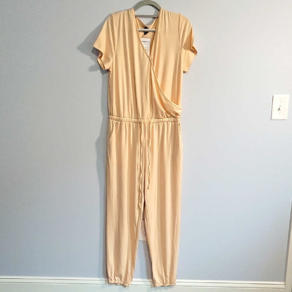 Pretty Garden Cotton Jumpsuit XL Front Wrap Snap Closure Jogger Style NWT